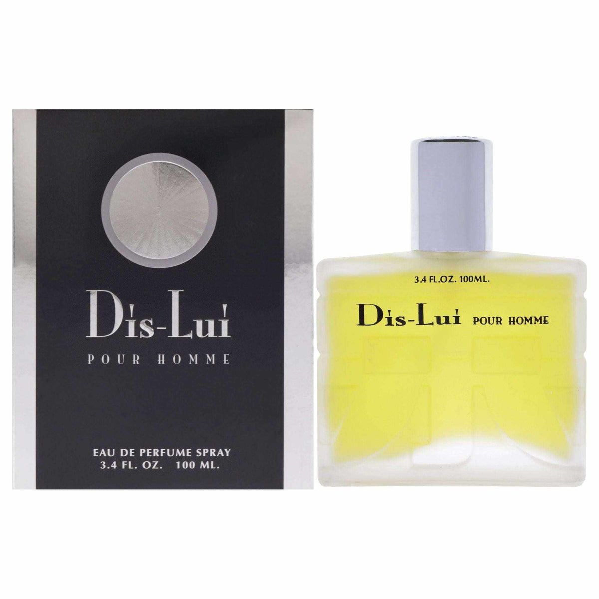 Doba Dis Lui by YZY Perfume for Men 3.4 oz EDP spray bottle with sleek packaging and silver accents.