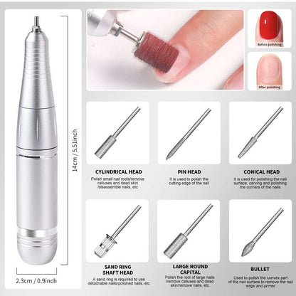 Doba portable electric nail drill with 45000 RPM, rechargeable cordless nail file kit for acrylic, manicure, and pedicure.