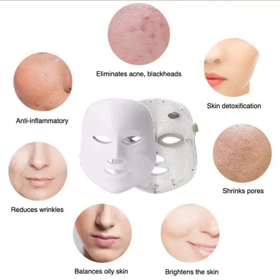 Doba Light Therapy LED Face Mask with 7 colors, 149 LEDs for skin rejuvenation, anti-aging, acne treatment, and facial skincare.