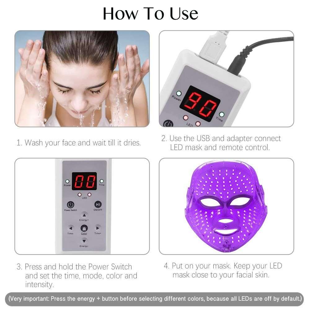 Doba Light Therapy LED Face Mask with 7 colors and 149 LEDs for skin rejuvenation, anti-aging, acne, and wrinkle treatment.