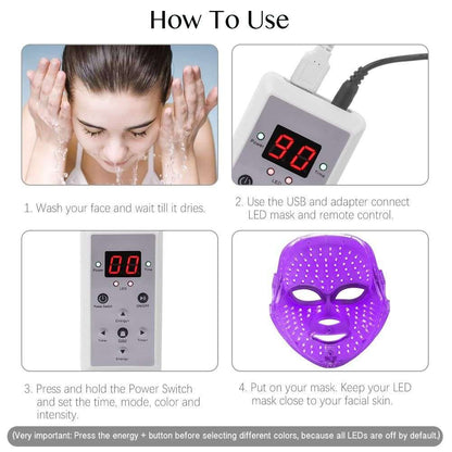 Doba Light Therapy LED Face Mask with 7 colors and 149 LEDs for skin rejuvenation, anti-aging, acne, and wrinkle treatment.