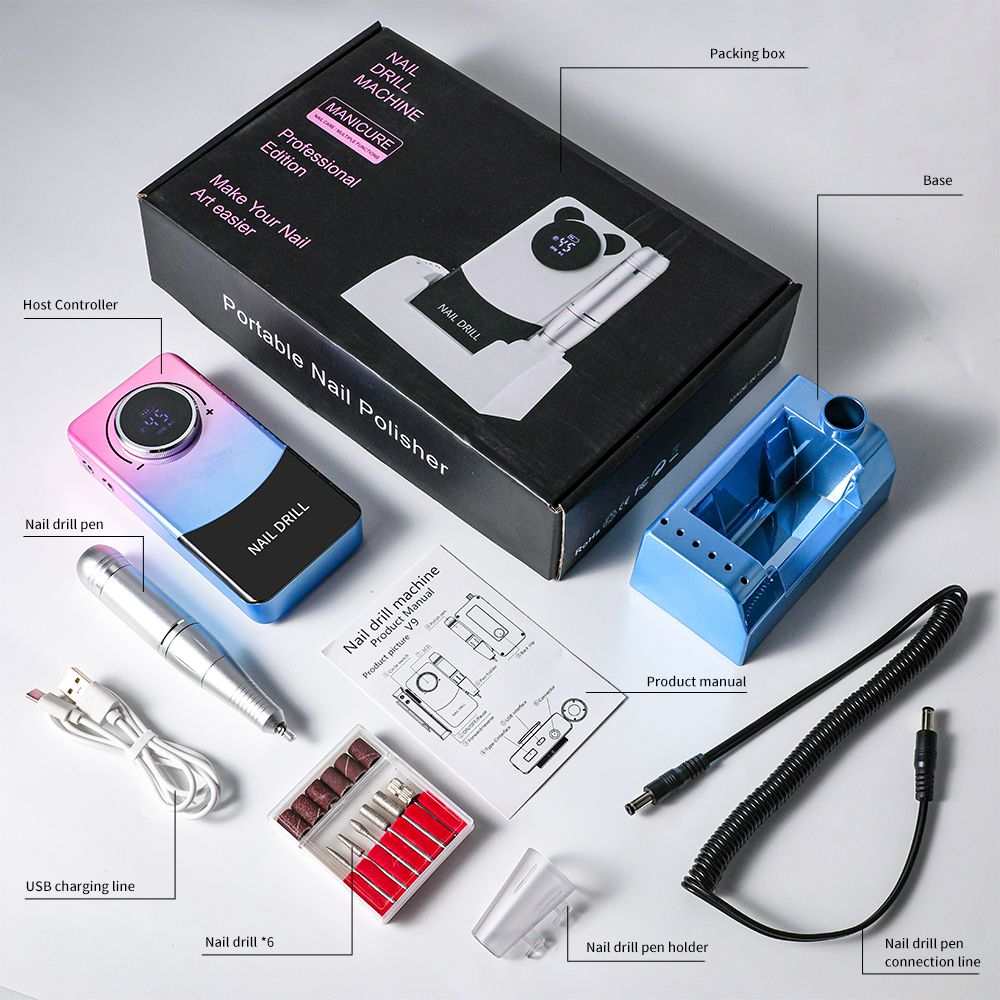 Portable Doba electric nail drill with rechargeable design, 45000 RPM, suitable for acrylic nails, manicures, and pedicures.