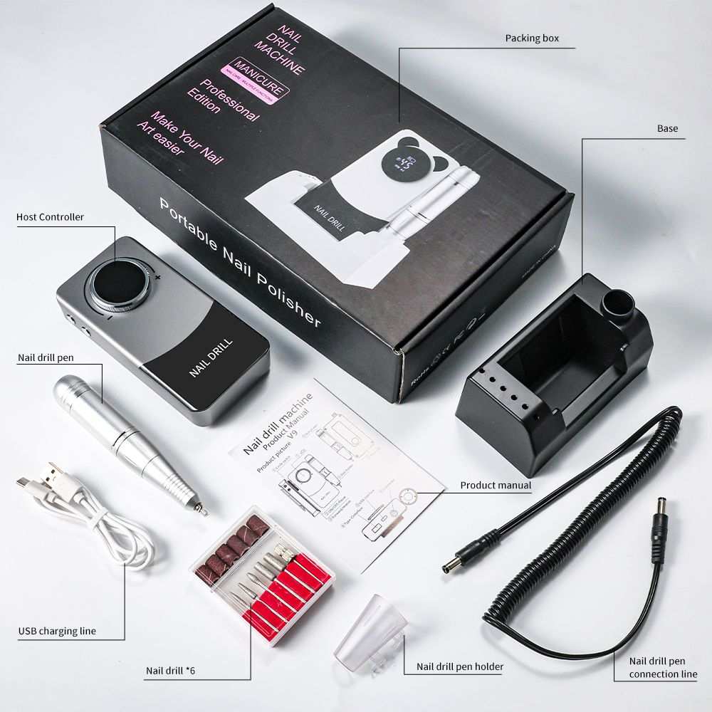 Portable Doba electric nail drill with 45000 RPM, rechargeable cordless nail file kit for acrylic, manicure, and pedicure at home or salon