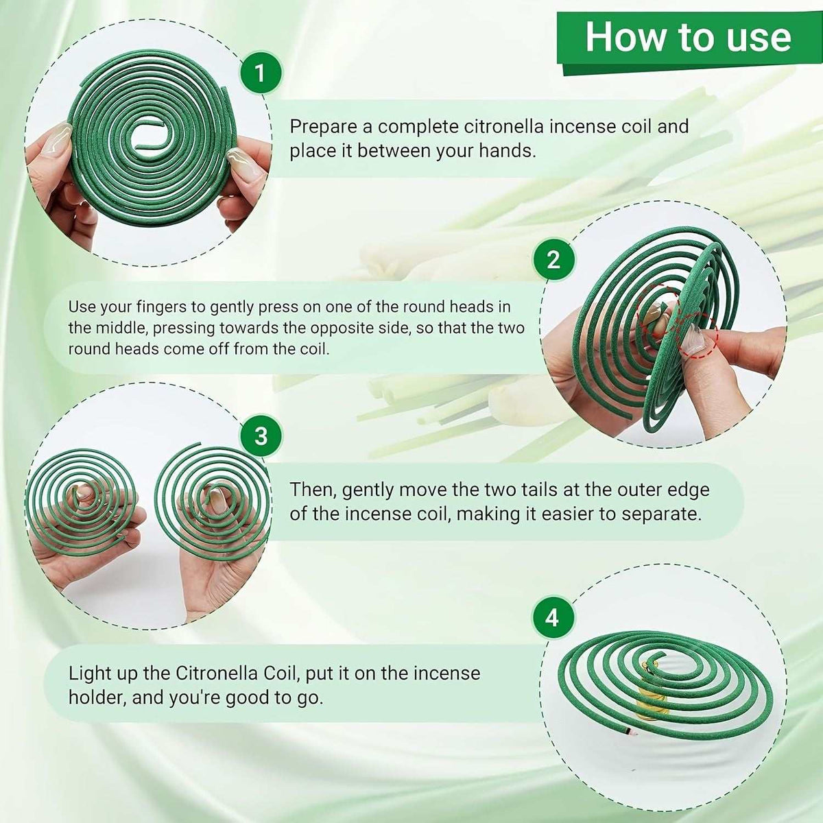 Doba 50pcs spiral incense coils with lemongrass, rose, jasmine, and lavender for aromatherapy, meditation, and air purification.
