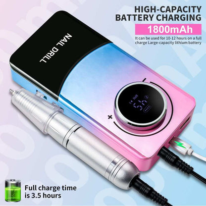 Doba portable electric nail drill with 45000 RPM, cordless rechargeable nail file kit for acrylic, manicure, and pedicure.