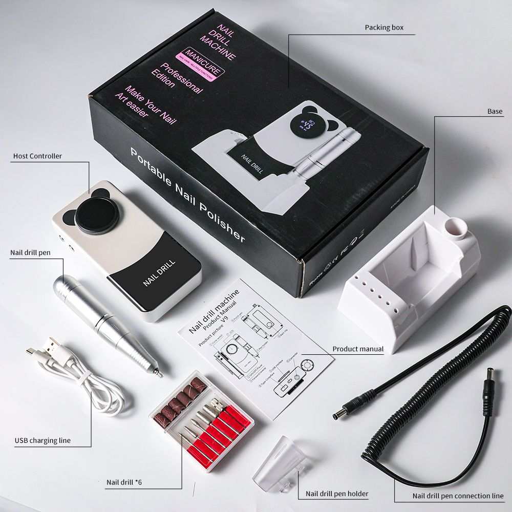Doba portable electric nail drill with 45000 RPM, rechargeable cordless nail file for acrylic, manicure, and pedicure at salon or home