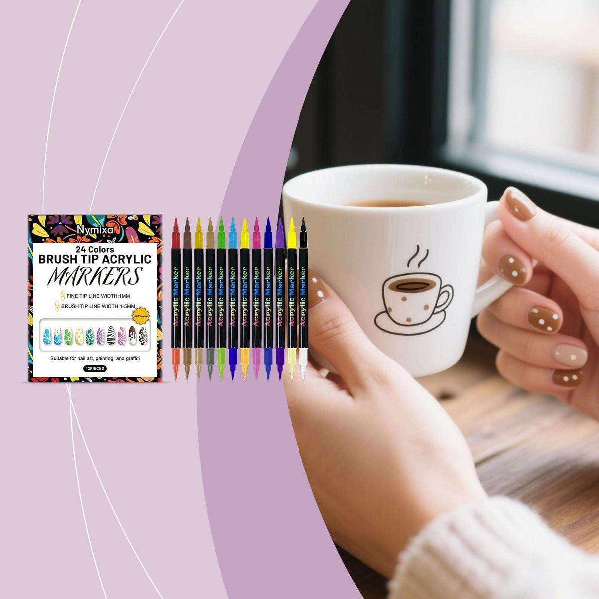 Doba Nymixa double-ended nail art graffiti pen set with bright colors and quick-drying ink, ideal for beginners and detailed nail designs.