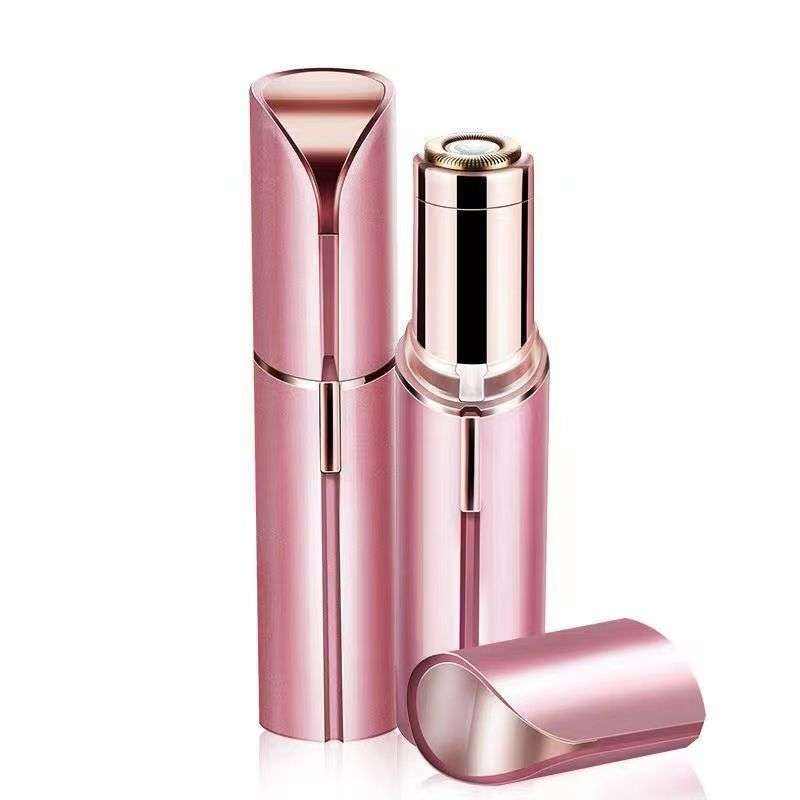 Doba facial hair remover for women, wireless lipstick-sized electric trimmer with LED light, stainless steel dermaplane razor for face.