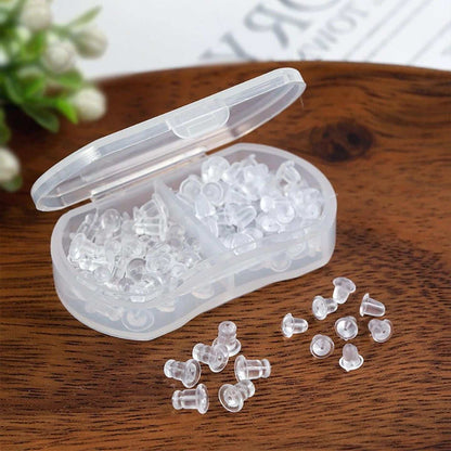 Transparent silicone earbackings from Doba, reusable hypoallergenic ear tips and safety supports for earrings, soft and comfortable.