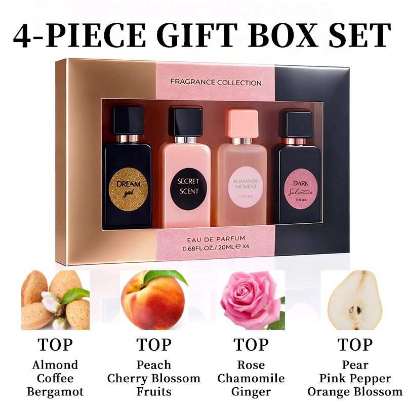 Doba 4-piece women's perfume gift set with 0.68oz bottles, featuring sweet and fresh scents in elegant packaging.