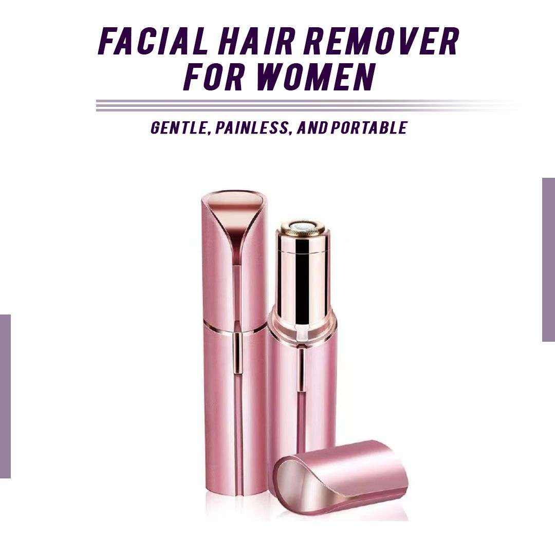 Doba facial hair remover for women, lipstick-sized electric trimmer with LED light, stainless steel dermaplane razor for upper lip and face.