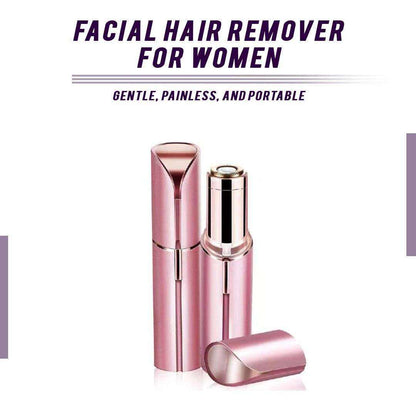 Doba facial hair remover for women, lipstick-sized electric trimmer with LED light, stainless steel dermaplane razor for upper lip and face.