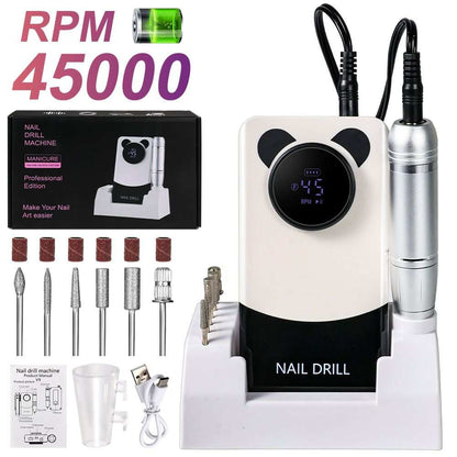 Portable Doba electric nail drill with 45000 RPM, rechargeable cordless nail file for acrylic, manicure, and pedicure at salon or home