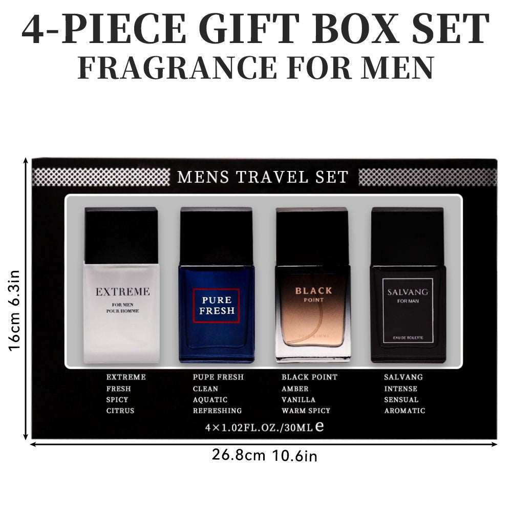 Doba men's 4-piece Eau De Toilette spray gift set with four different fragrances, 1.02 fl oz bottles, ideal for gifts and daily wear.