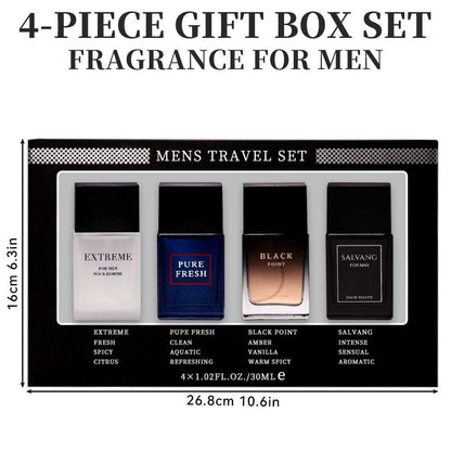 Doba men's 4-piece Eau De Toilette spray gift set with four different fragrances, 1.02 fl oz bottles, ideal for gifts and daily wear.