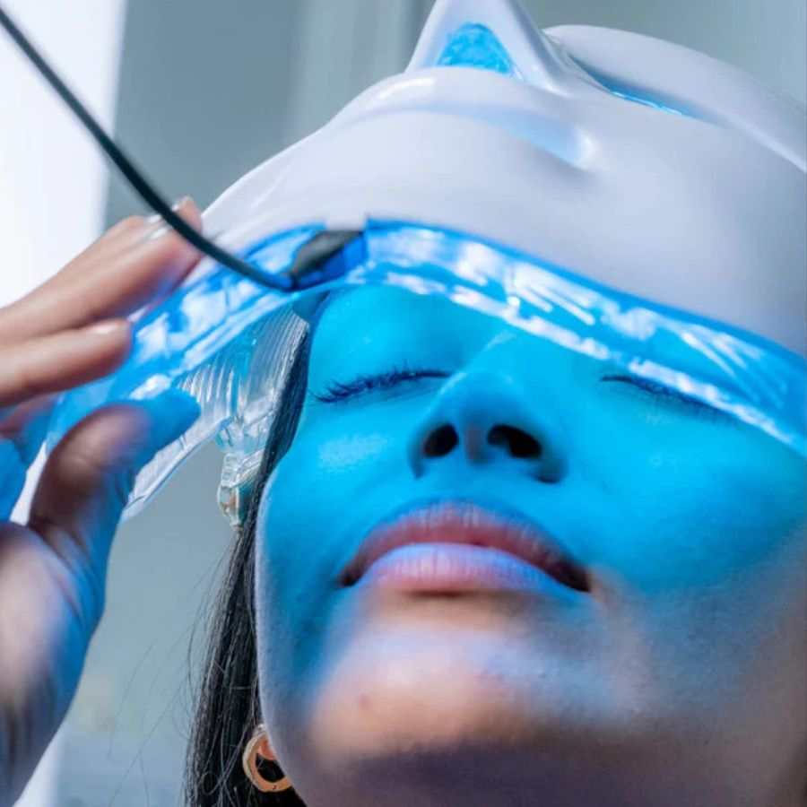 Doba Light Therapy LED Face Mask with 7 colors, 149 LEDs for skin rejuvenation, anti-aging, acne, and wrinkle treatment.