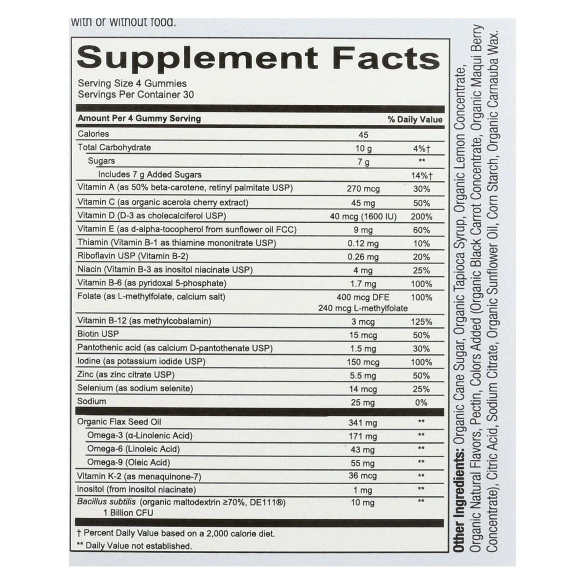Supplement facts label for Smartypants - Gummy Vitamin showing nutritional information and ingredient details on white background.