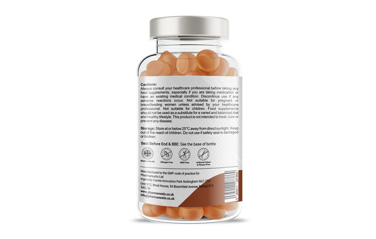 Pharmanostix Collagen Complex 90 gummies with natural pineapple flavor, promoting skin health and collagen support.