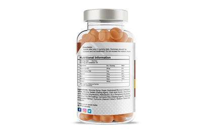 Pharmanostix Collagen Complex 90 gummies with natural pineapple flavor, promoting skin health and youthful appearance.