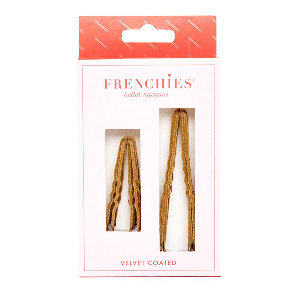 Frenchies Blonde Velvet Hairpins in golden beige velvet coating with wavy U-shaped design for secure, non-slip hold in hair.