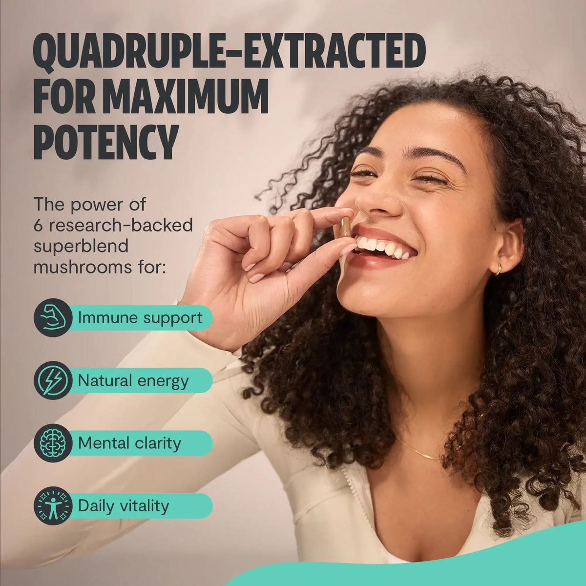 FreshCap Mushrooms Organic Mushroom Complex supplement capsules, showcasing the bottle and capsules on a neutral background.