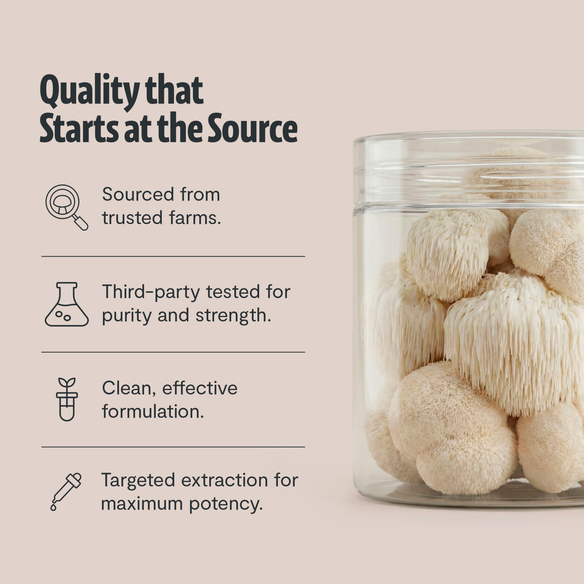 FreshCap Mushrooms organic mushroom complex supplement capsules shown in a clear container on a white background.