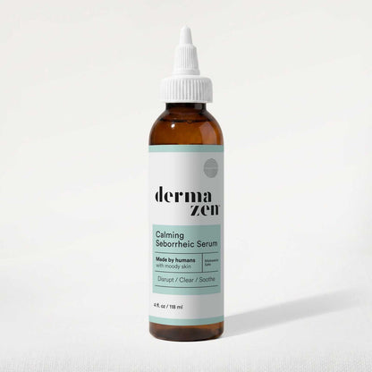 Dermazen Calming Seborrheic Serum in a 4oz topical bottle, designed to soothe and manage seborrheic skin conditions.