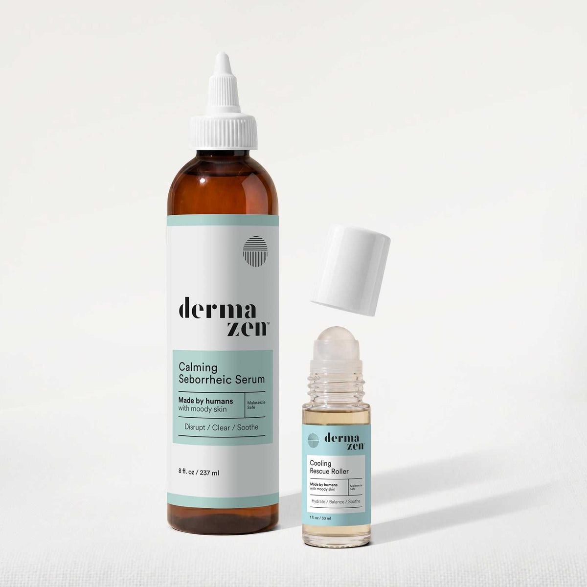 Topical Dermazen Calming Seborrheic Serum in an 8oz bottle, designed to soothe and manage seborrheic skin conditions.