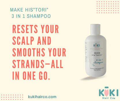 3-in-1 scalp treatment in a white plastic bottle with teal and coral text, designed to reset scalp and smooth strands.