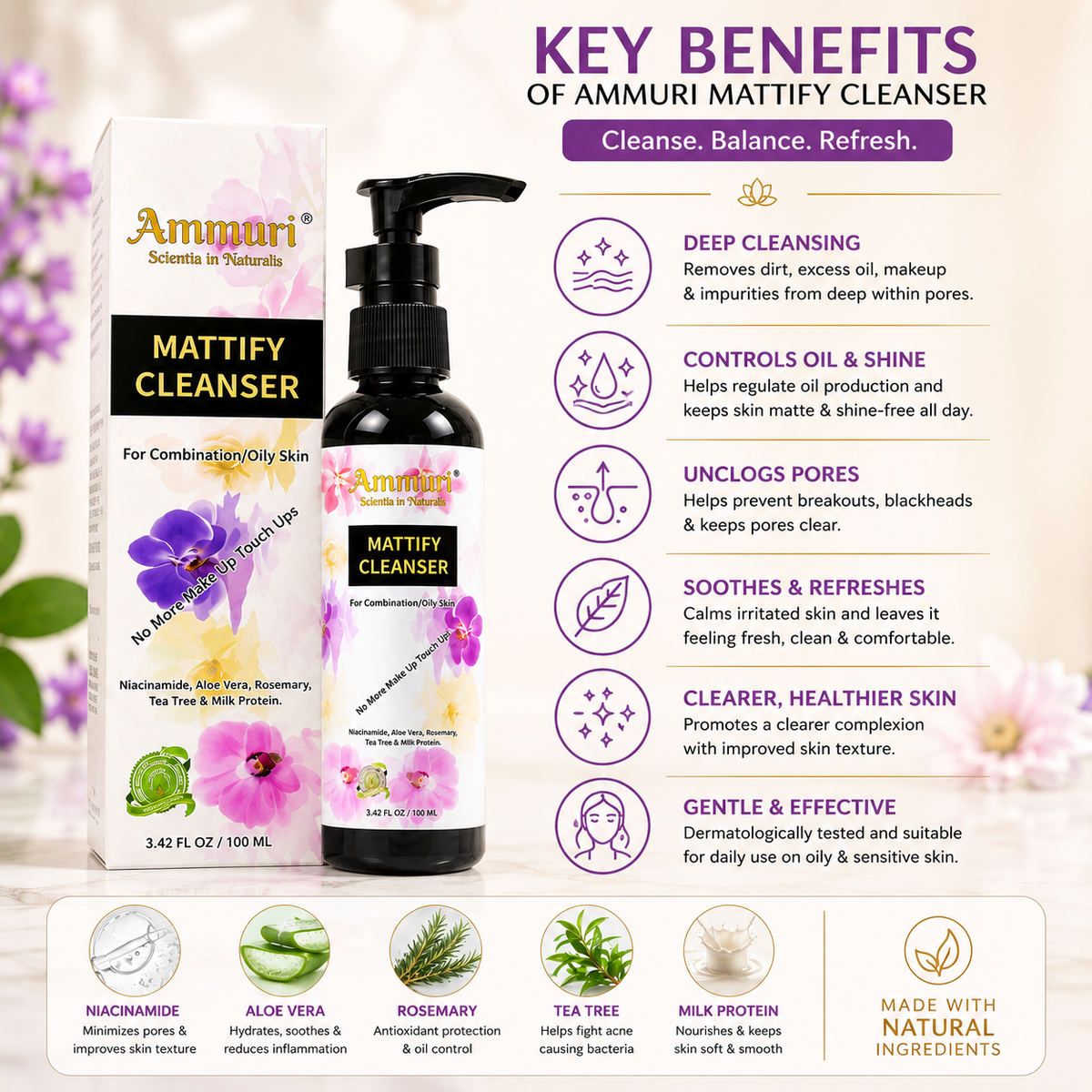 Mattifying Facial Cleanser for Oily & Combination Skin (100ml) | Ammuri-2