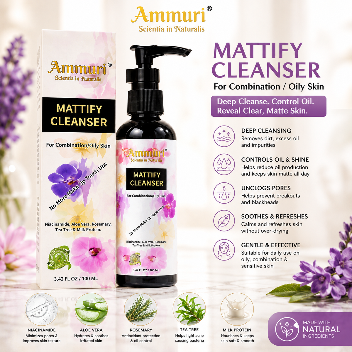 Mattifying Facial Cleanser for Oily & Combination Skin (100ml) | Ammuri-4