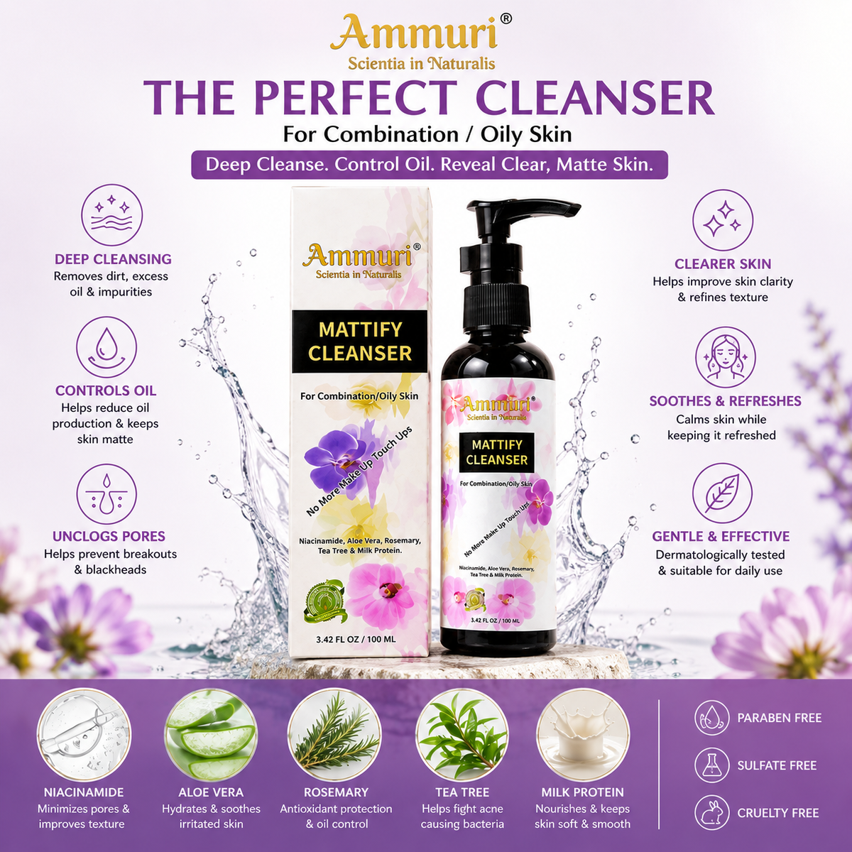 Mattifying Facial Cleanser for Oily & Combination Skin (100ml) | Ammuri-3