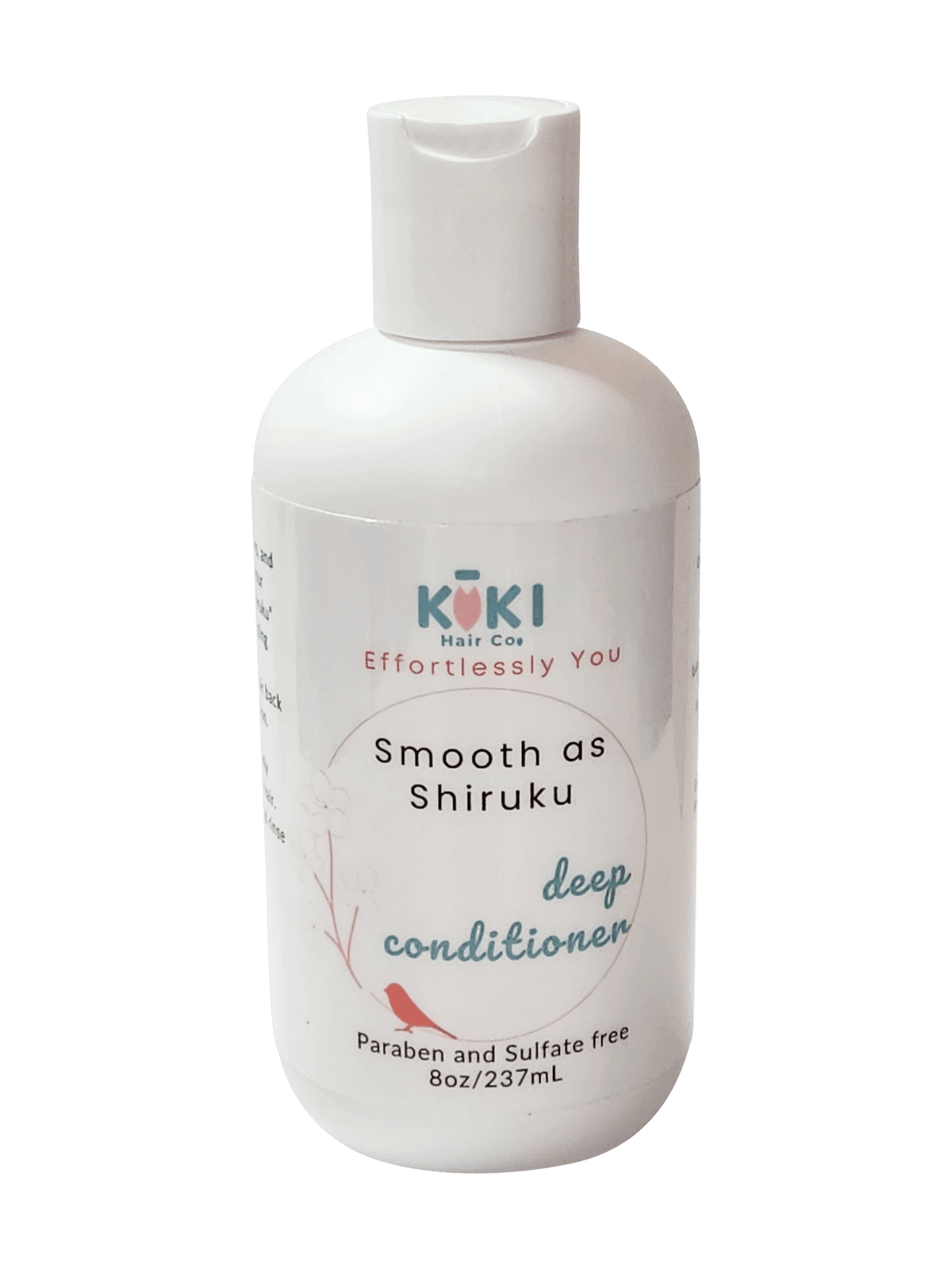 Deep conditioning treatment in a white plastic bottle with blue and pink text, paraben and sulfate free formula.